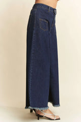 Davi & Dani Patch Pocket Wide Leg Culotte Jeans OutfitFlow