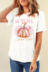 Pumpkin Graphic Round Neck Short Sleeve T-Shirt OutfitFlow