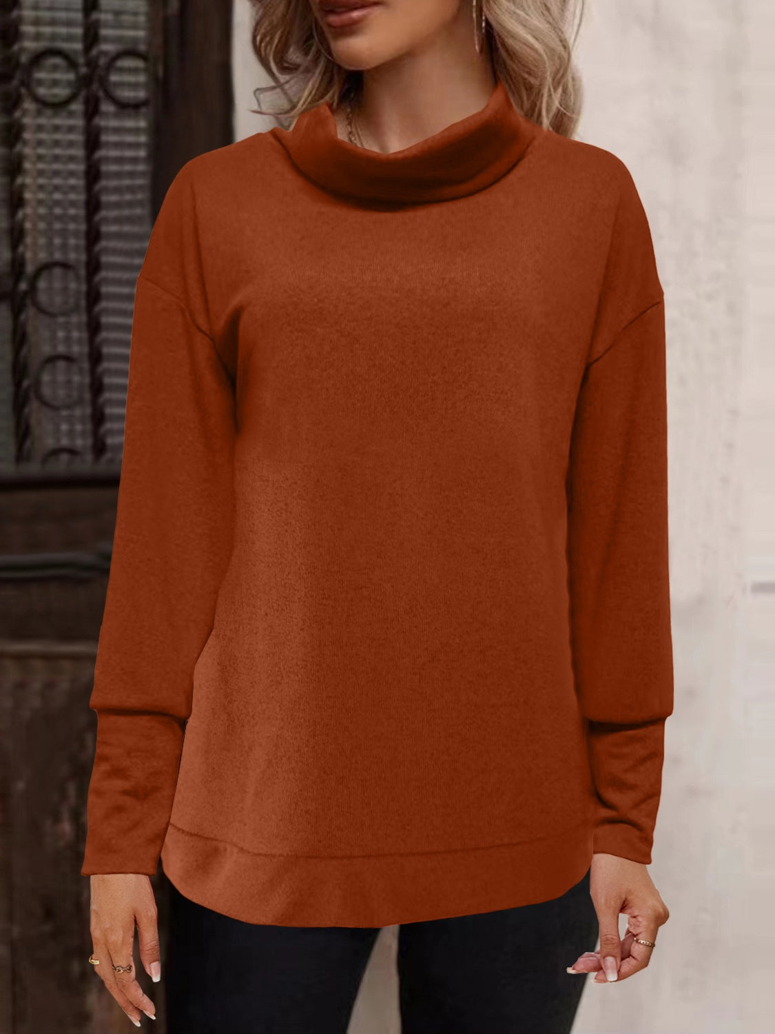 Outfit Flow - Full Size Mock Neck Long Sleeve T-Shirt