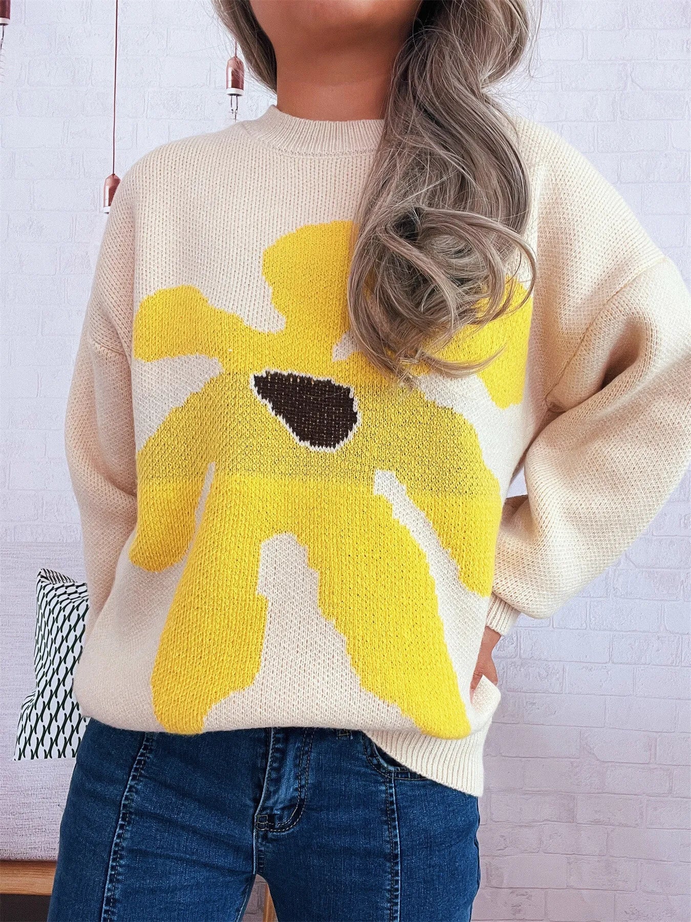 Flower Dropped Shoulder Sweater Trendsi