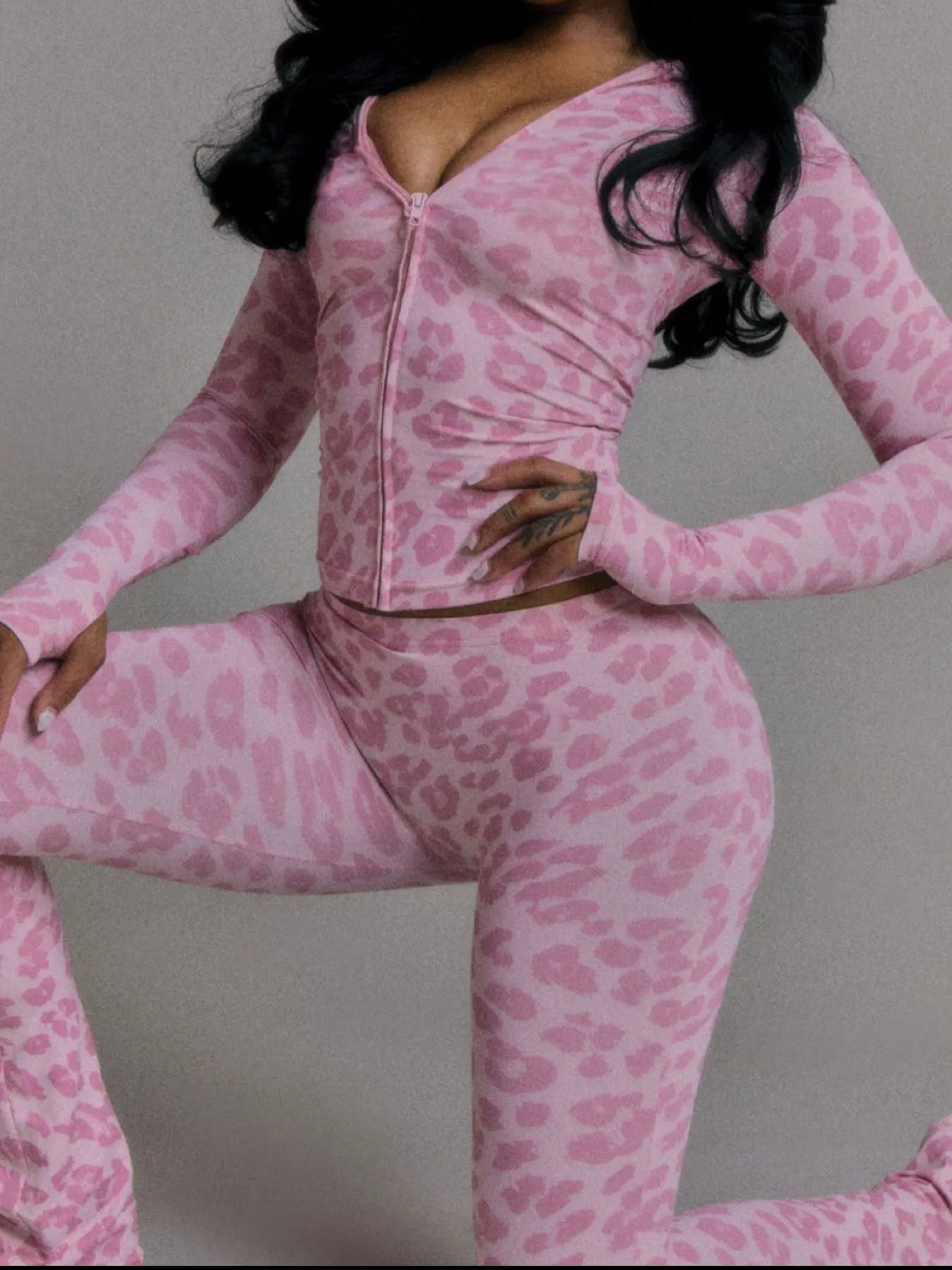 Zip Up Long Sleeve Top and Pants Set OutfitFlow