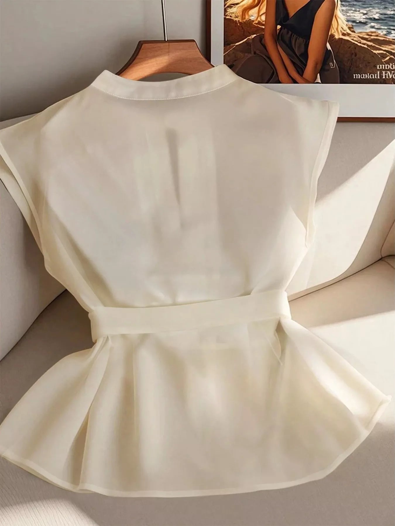 Sleeveless Pleated Blouse with Belt OutfitFlow