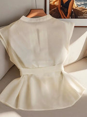 Sleeveless Pleated Blouse with Belt OutfitFlow