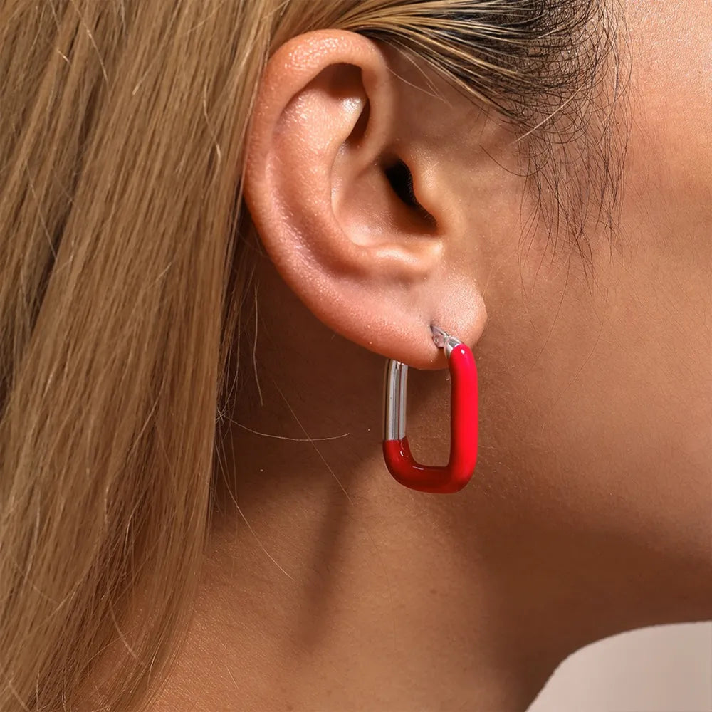 Stainless Steel Drip Oil Contrast Earring OutfitFlow