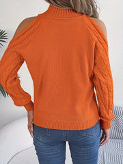 Cable Knit Cold Shoulder Turtleneck Sweater OutfitFlow