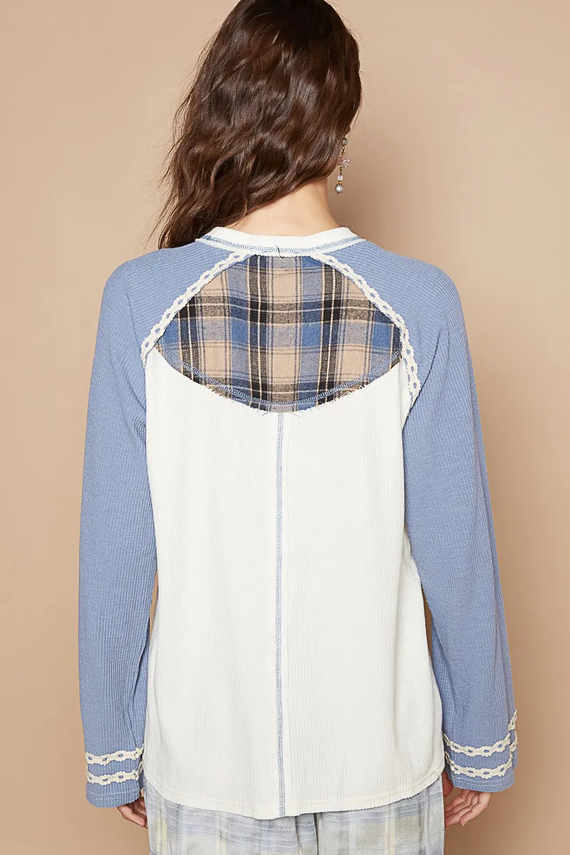 POL Plaid Number 06 Raglan Sleeve T-Shirt OutfitFlow