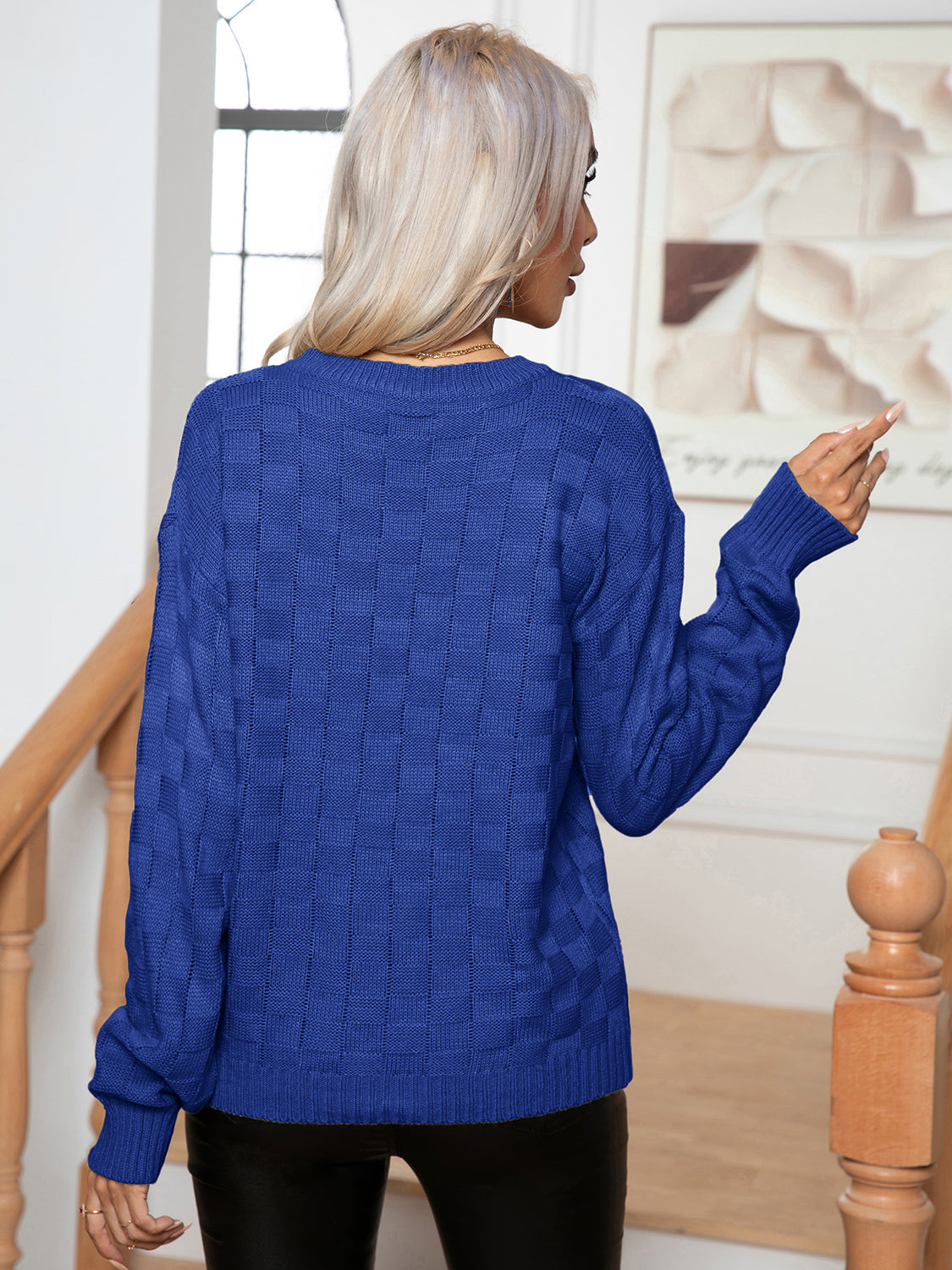 Round Neck Drop Shoulder Sweater Trendsi