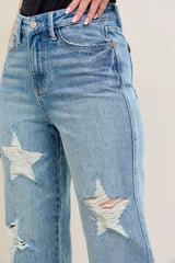 Judy Blue Full Size High Waist Rigid Magic Star Shaped Destroy 90's Straight Jeans Plus Size OutfitFlow
