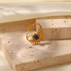 Sunflower Lapis Lazuli Adjustable Ring OutfitFlow