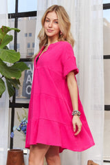 ADORA Tiered Notched Short Sleeve Dress OutfitFlow