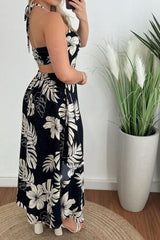 Smocked Printed Halter Neck Dress OutfitFlow