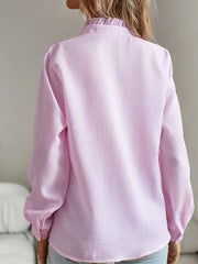 Striped Ruffle Detail Button-Up Blouse OutfitFlow