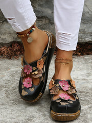 Floral Round Neck Sandals Black OutfitFlow