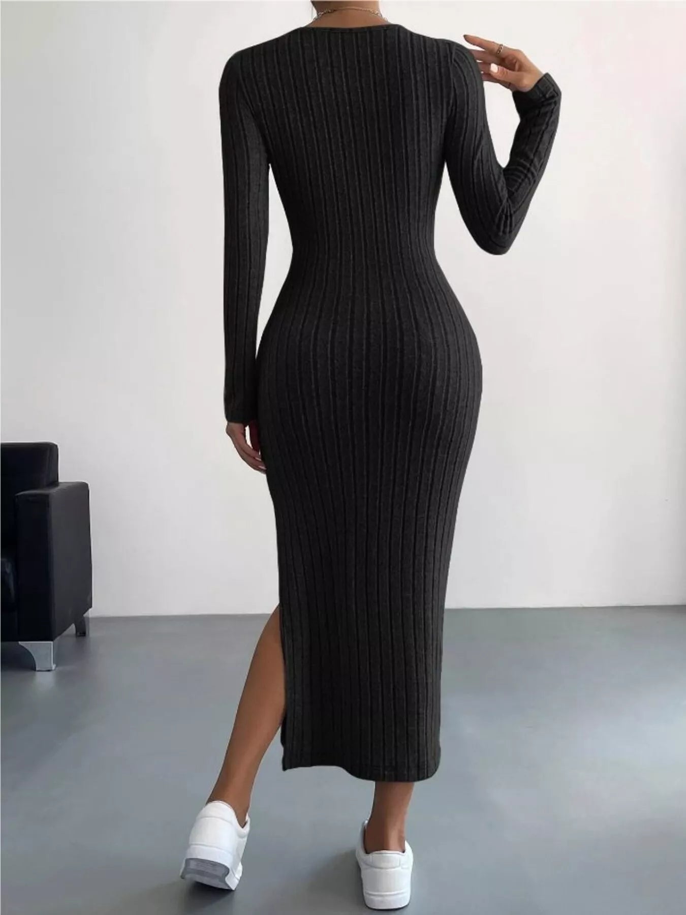 Full Size Ribbed Knit Bodycon Midi Dress Plus Size OutfitFlow