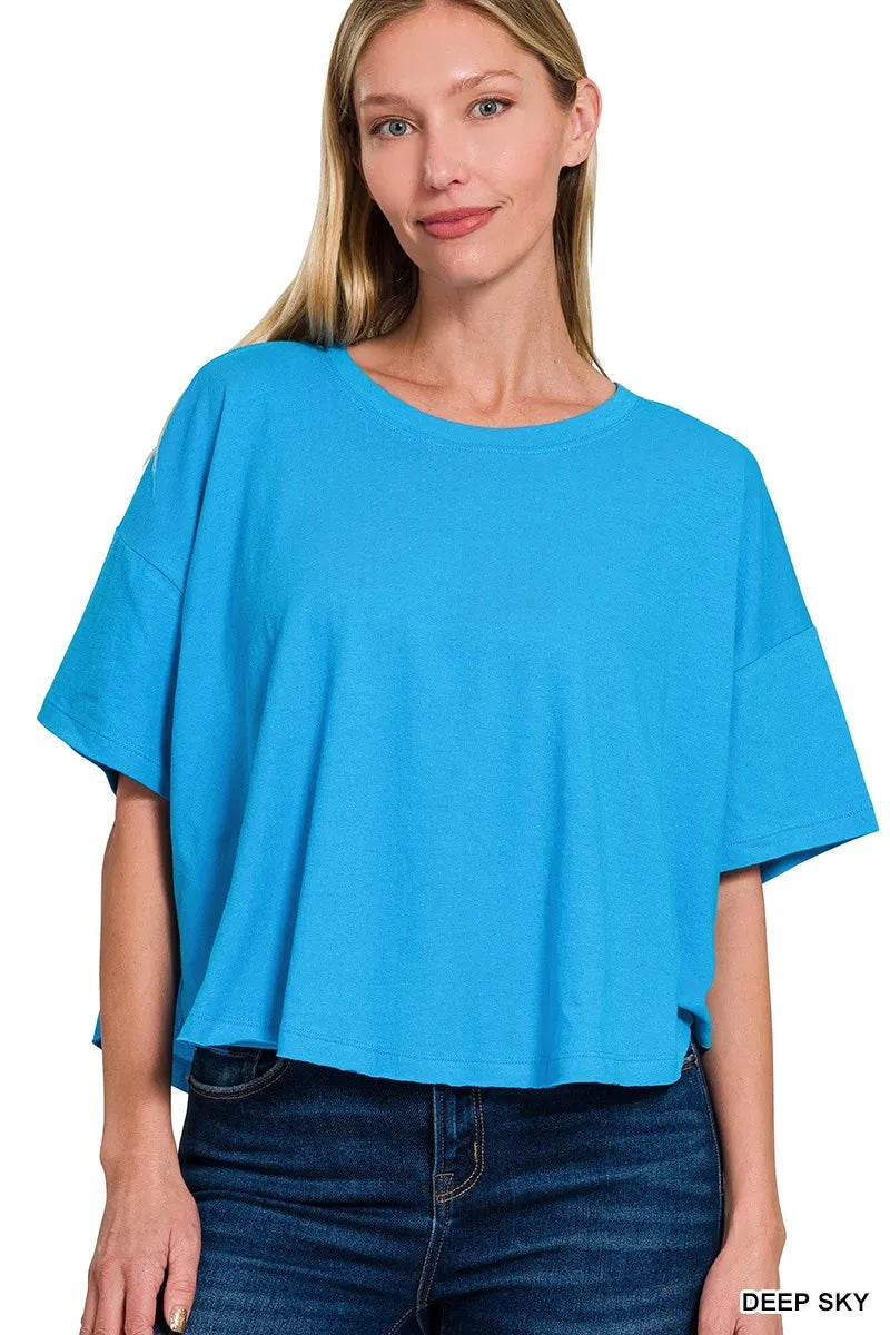 Zenana Cotton Round Neck Short Sleeve T-Shirt DEEP SKY OutfitFlow