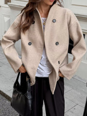 Double-Breasted Dropped Shoulder Jacket Gray Trendsi