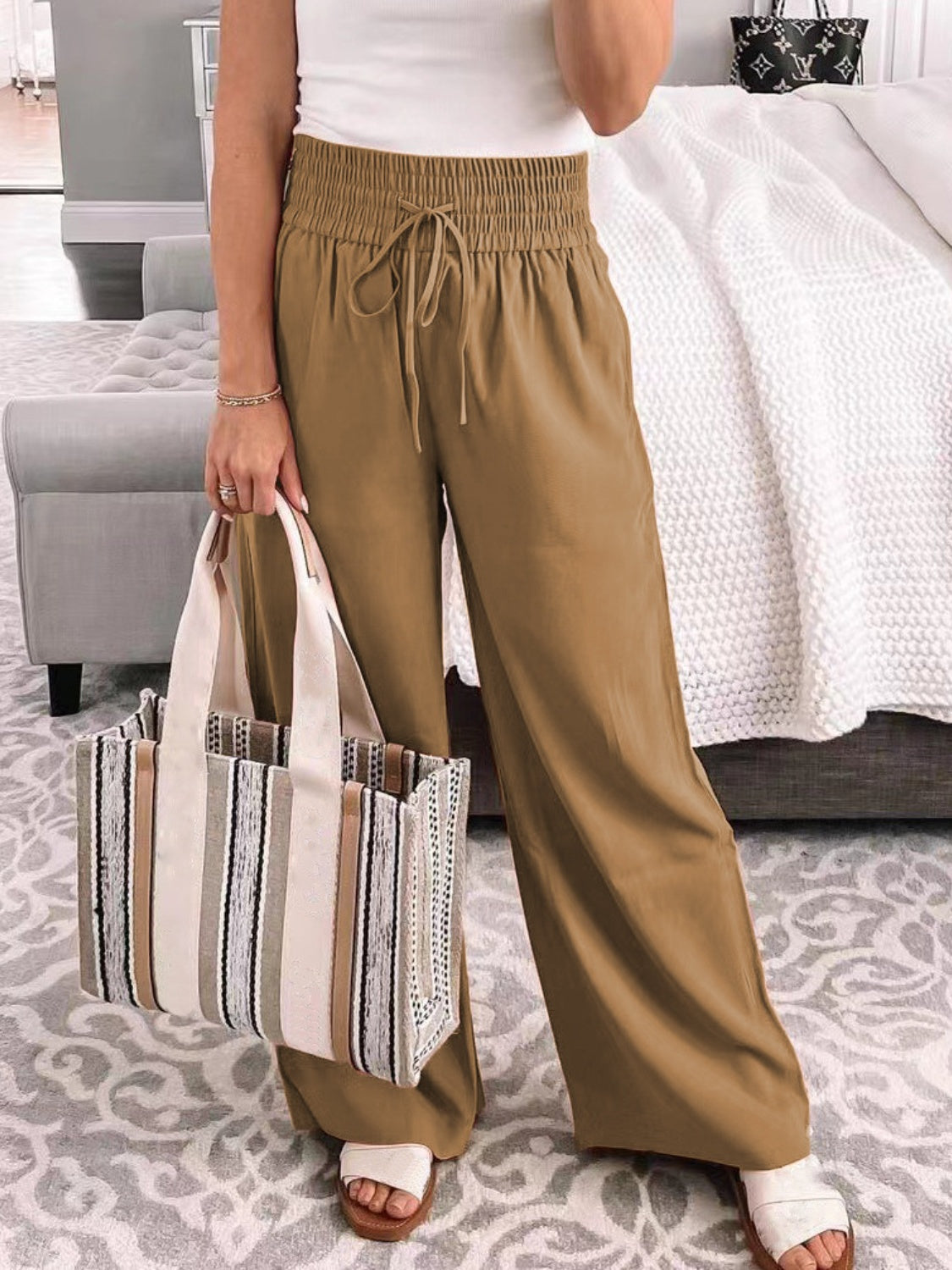 Outfit Flow - Full Size Drawstring High Waist Wide Leg Pants