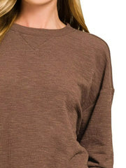 Zenana Slub Long Sleeve Top and Shorts Set Trendsi