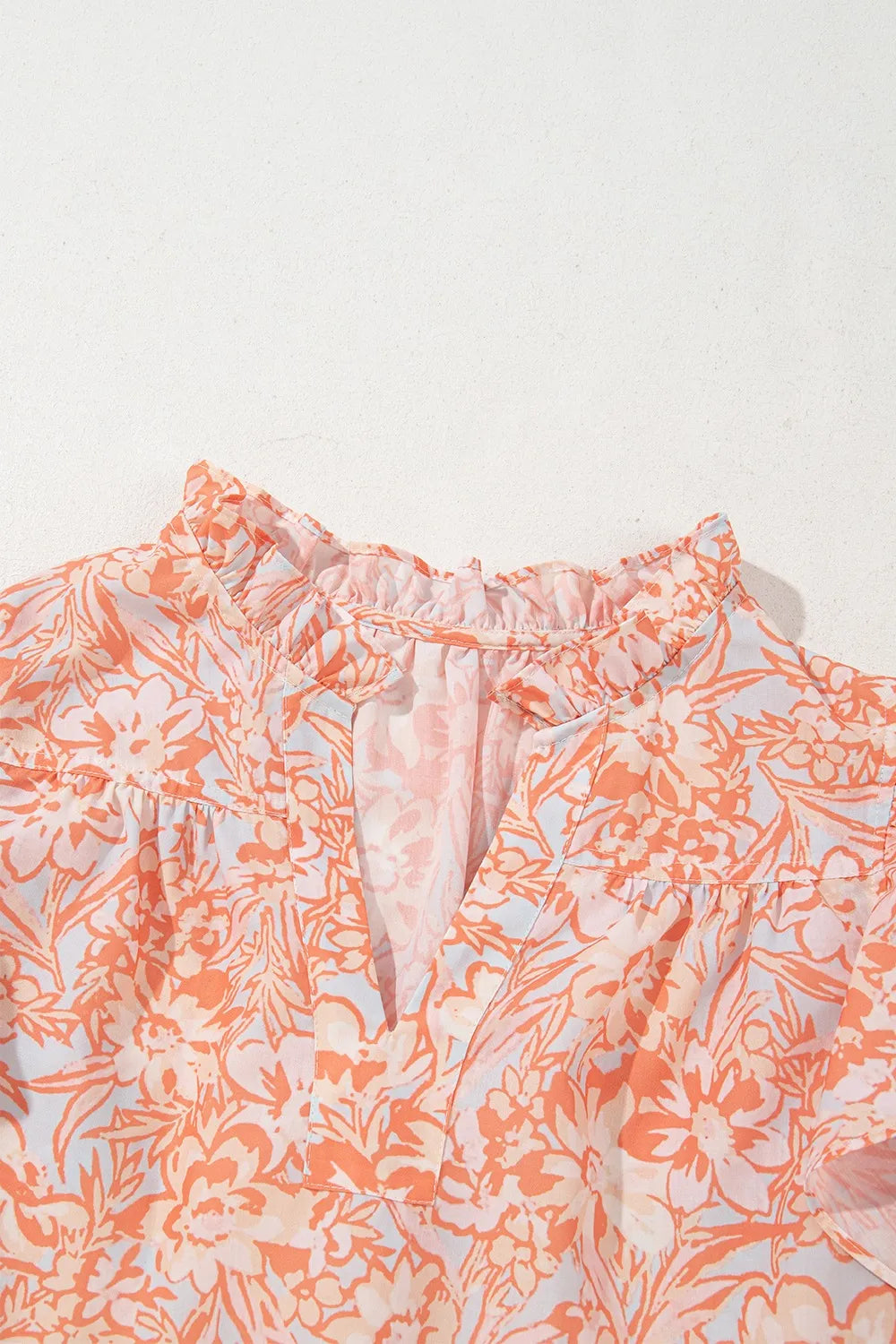 Floral Ruffle Sleeve Split Neck Blouse OutfitFlow
