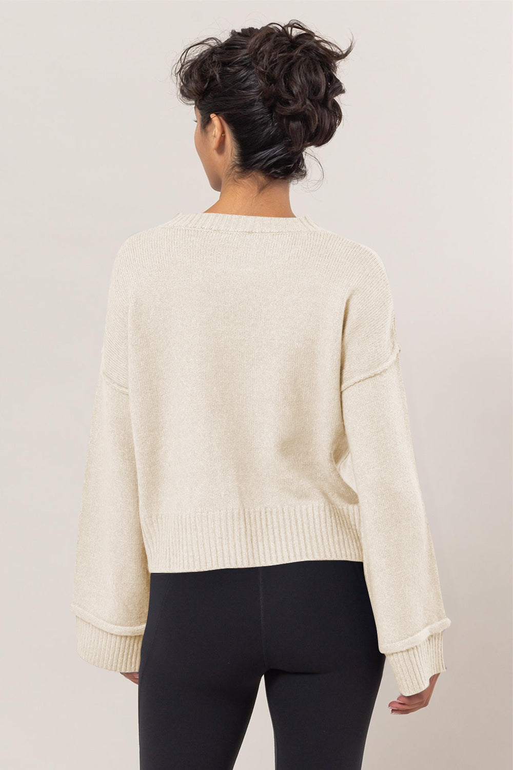 Outfit Flow - HYFVE Round Neck Dropped Shoulder Ribbed Sweater