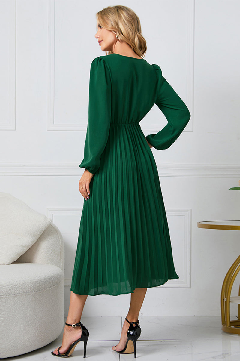 Outfit Flow - V-Neck Long Sleeve Tie Waist Midi Dress