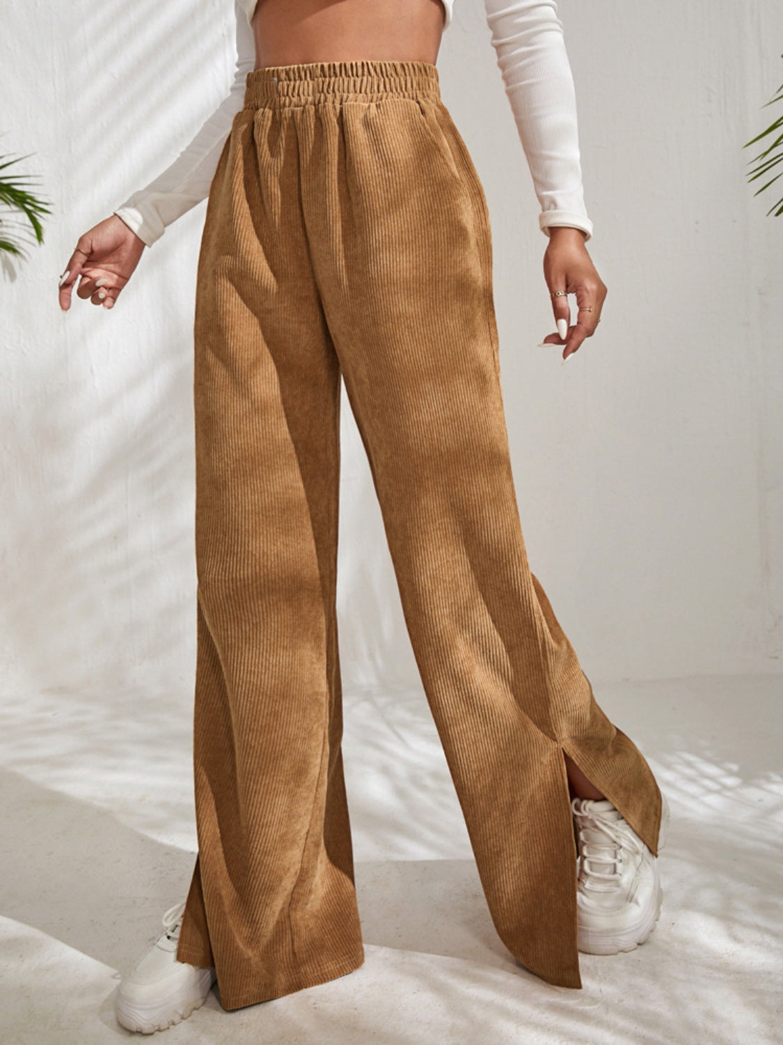 Outfit Flow - Slit Pocketed High Waist Wide Leg Pants