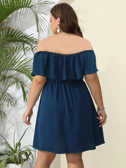 Off-Shoulder Ruffle Summer Dress with Elastic Waist OutfitFlow