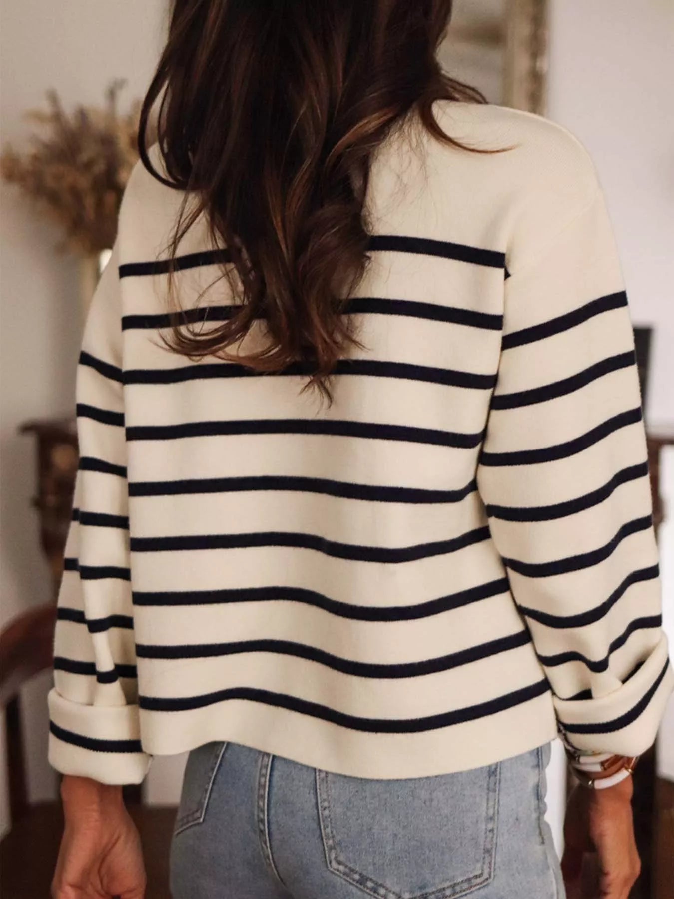 Striped Button-Front Cardigan Trendsi
