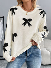 Outfit Flow - Perfee Bow Graphic Round Neck Long Sleeve Sweater