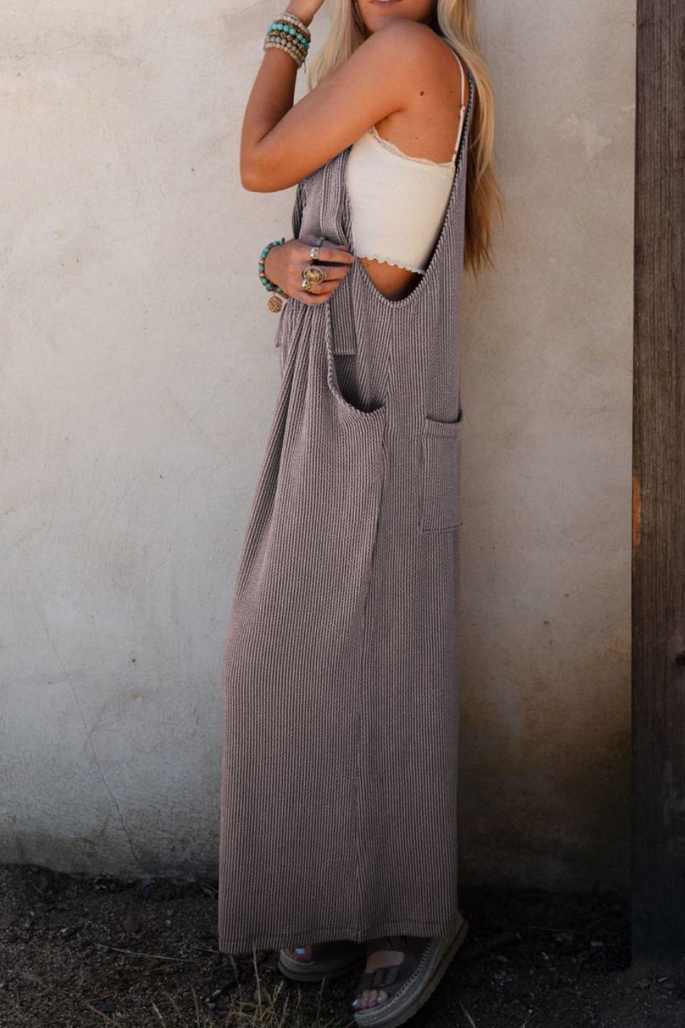 Corded Adjustable Straps Wide Leg Loose Overalls OutfitFlow