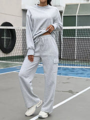Dropped Shoulder Sweatshirt and Pants Set Light Gray OutfitFlow