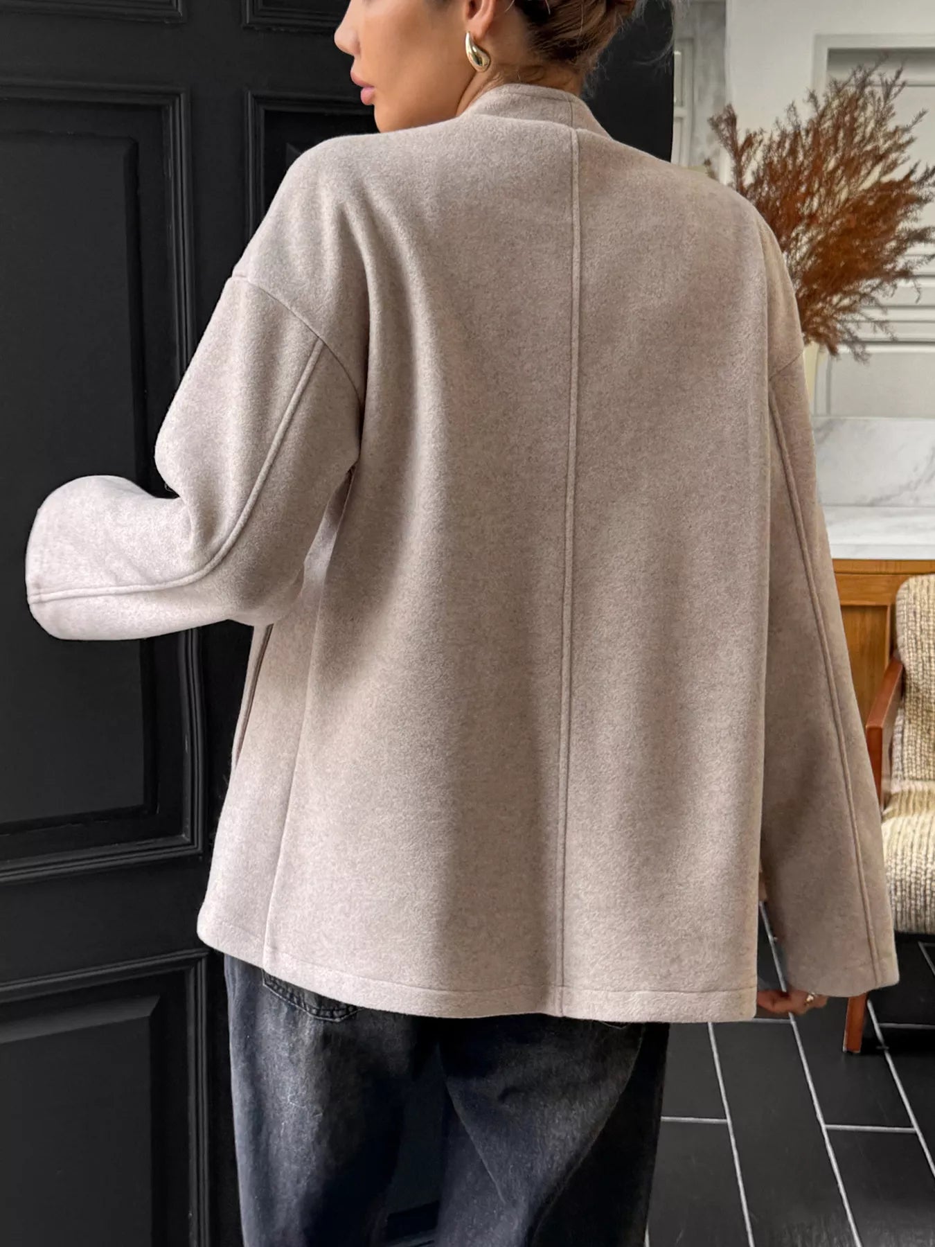 Open Front Dropped Shoulder Outerwear Trendsi