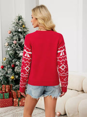 Christmas Bow Round Neck Sweater OutfitFlow