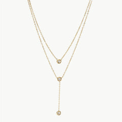 Stainless Steel Zircon Double-Layered Necklace Gold One Size OutfitFlow