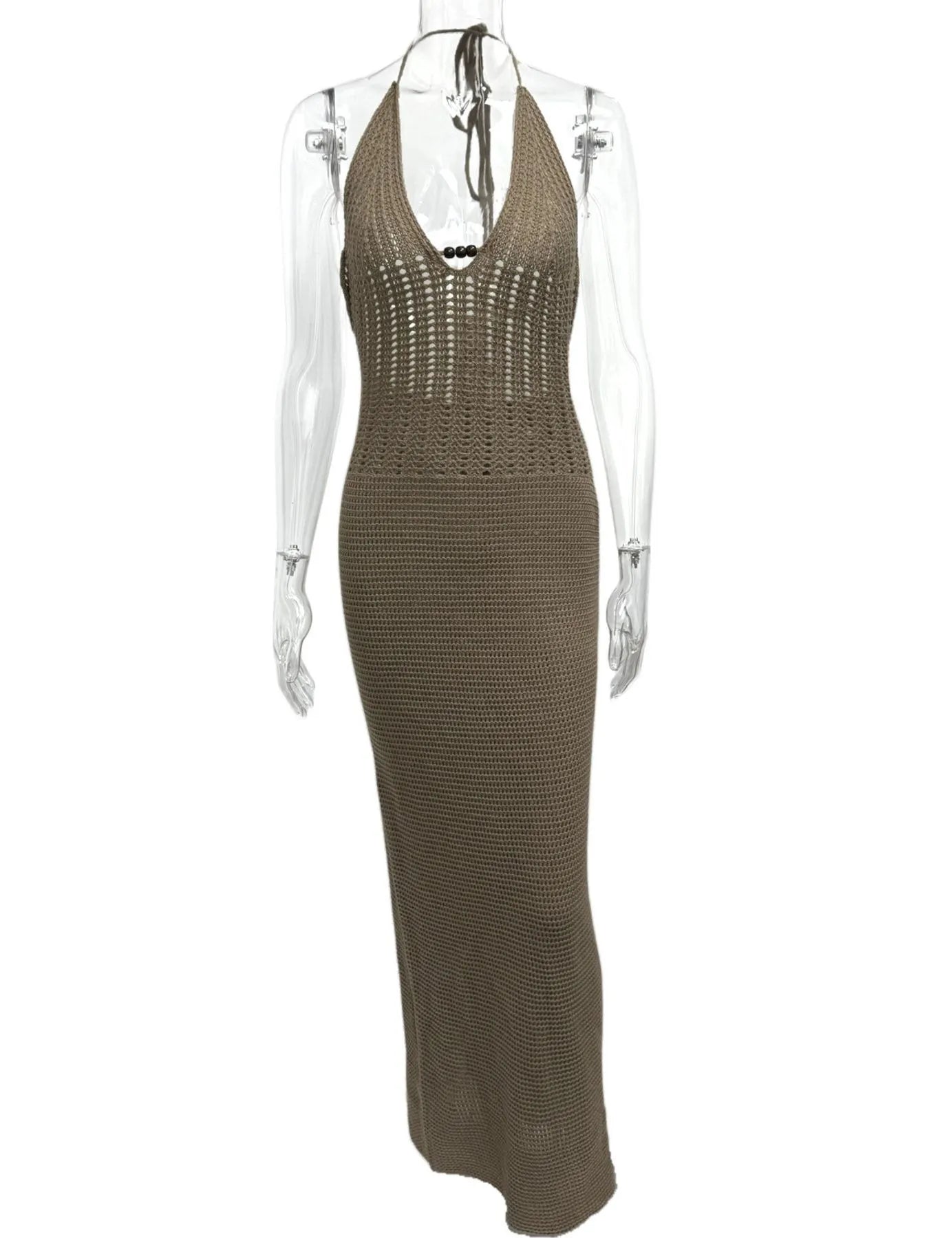 Halter Neck Maxi Bodycon Sweater Dress OutfitFlow