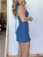 Full Size Slit Square Neck Denim Dress Plus Size OutfitFlow