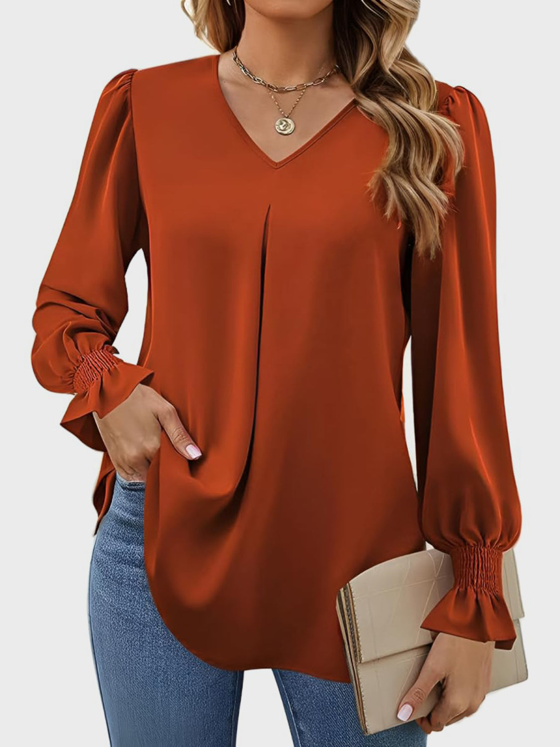 Outfit Flow - V-Neck Flounce Sleeve Top