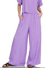 Zenana Round Neck T-Shirt and Wide Leg Pants Set OutfitFlow