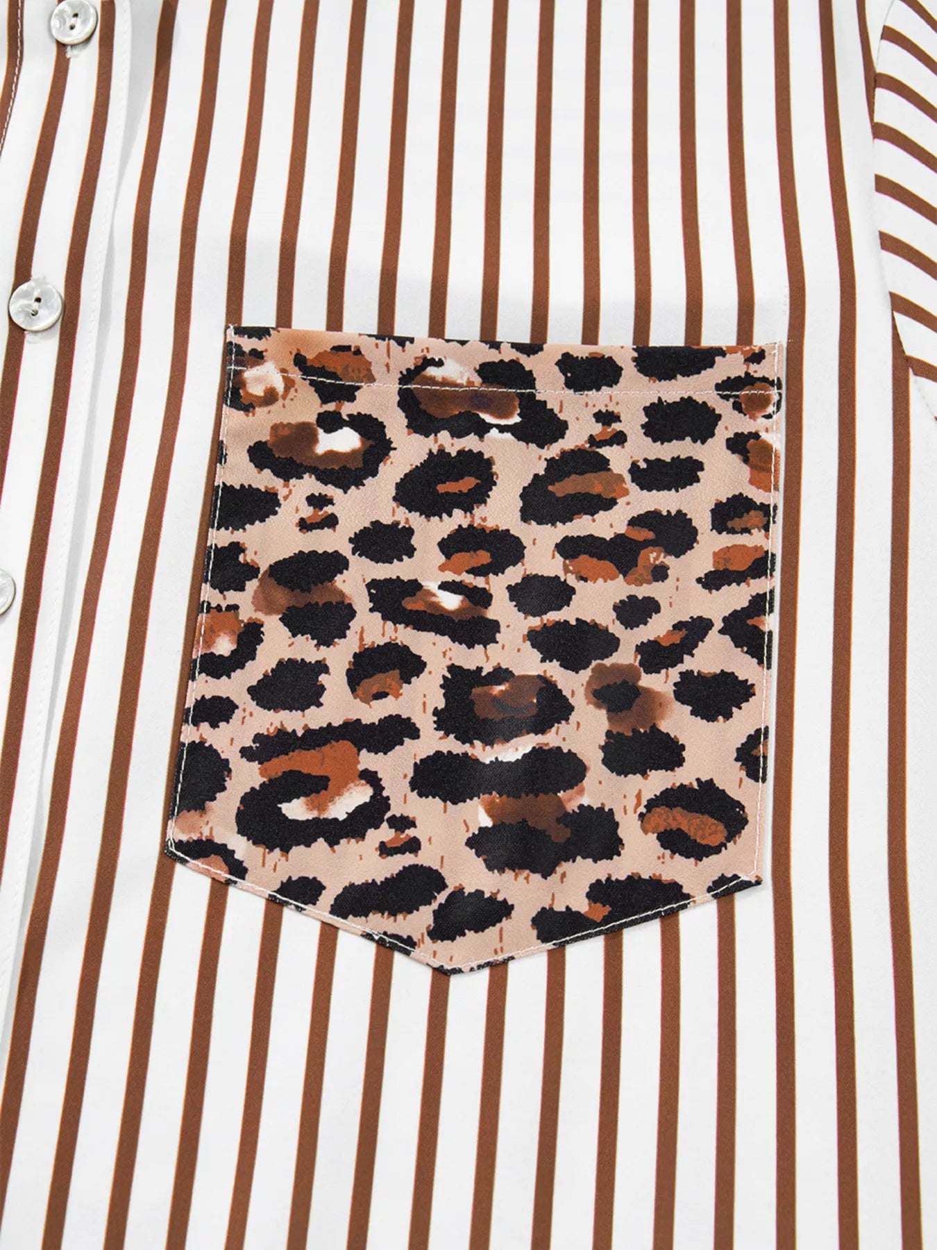 Striped Leopard Print Button Up Shirt Dress Trendsi