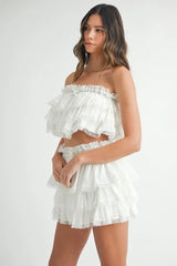 MABLE Ruffle Layered Crop Top and Mini Skirt Set OutfitFlow