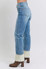 Judy Blue Full Size High Waist Shearling Cuff Straight Plus Size OutfitFlow