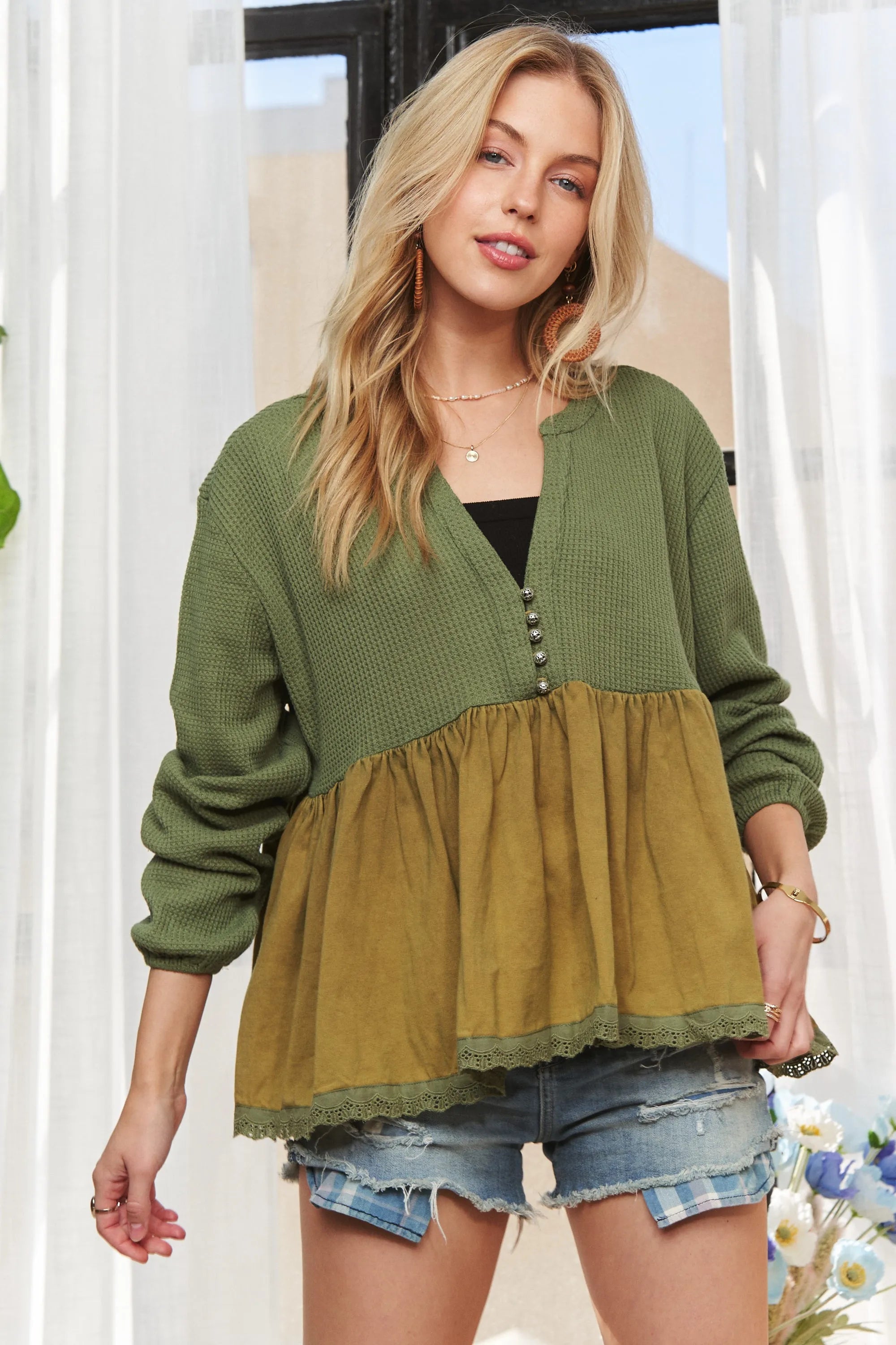 ADORA Mineral Washed Babydoll Tunic Top OutfitFlow