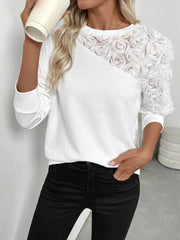 Rose Embroidered Long Sleeve Sweatshirt OutfitFlow