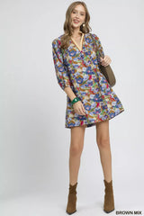 Umgee Boho Floral Balloon Sleeve Mini Dress Trendsi