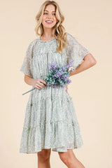 Lime 'N' Chili Ditsy Floral Print Sheer Ruffle Detail Mini Dress OutfitFlow