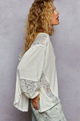 POL V-Neck Long Sleeve T-Shirt with Lace Detail OutfitFlow