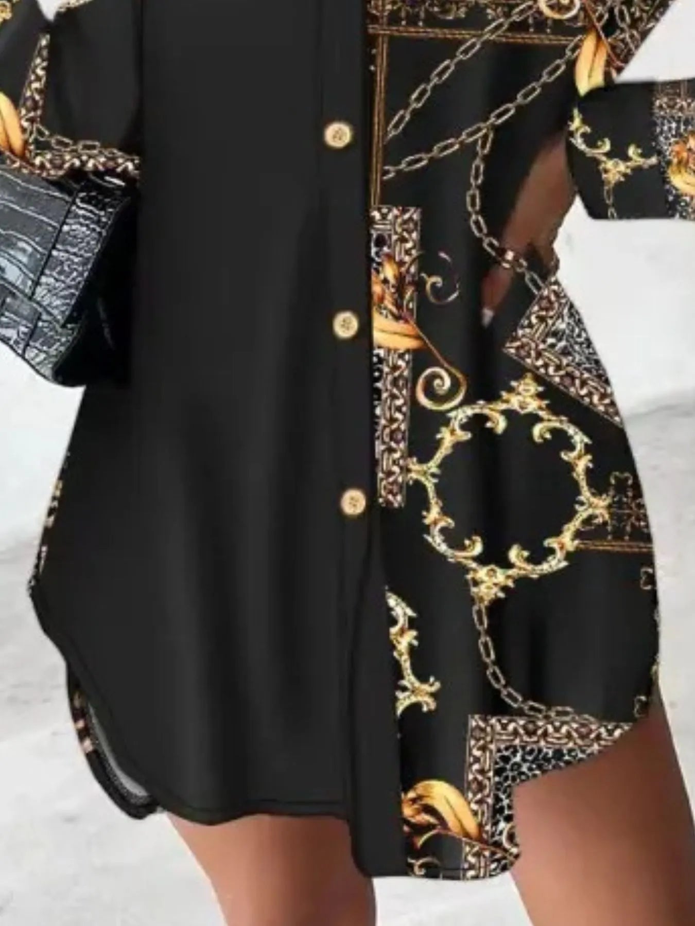 Printed Button Up Long Sleeve Shirt Dress OutfitFlow