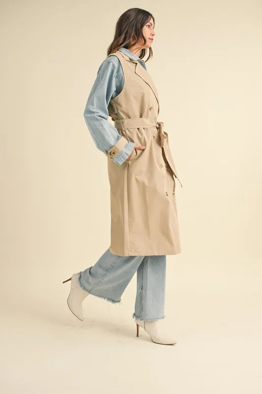 MABLE Layered Look Trench Coat With Denim Jacket Trendsi