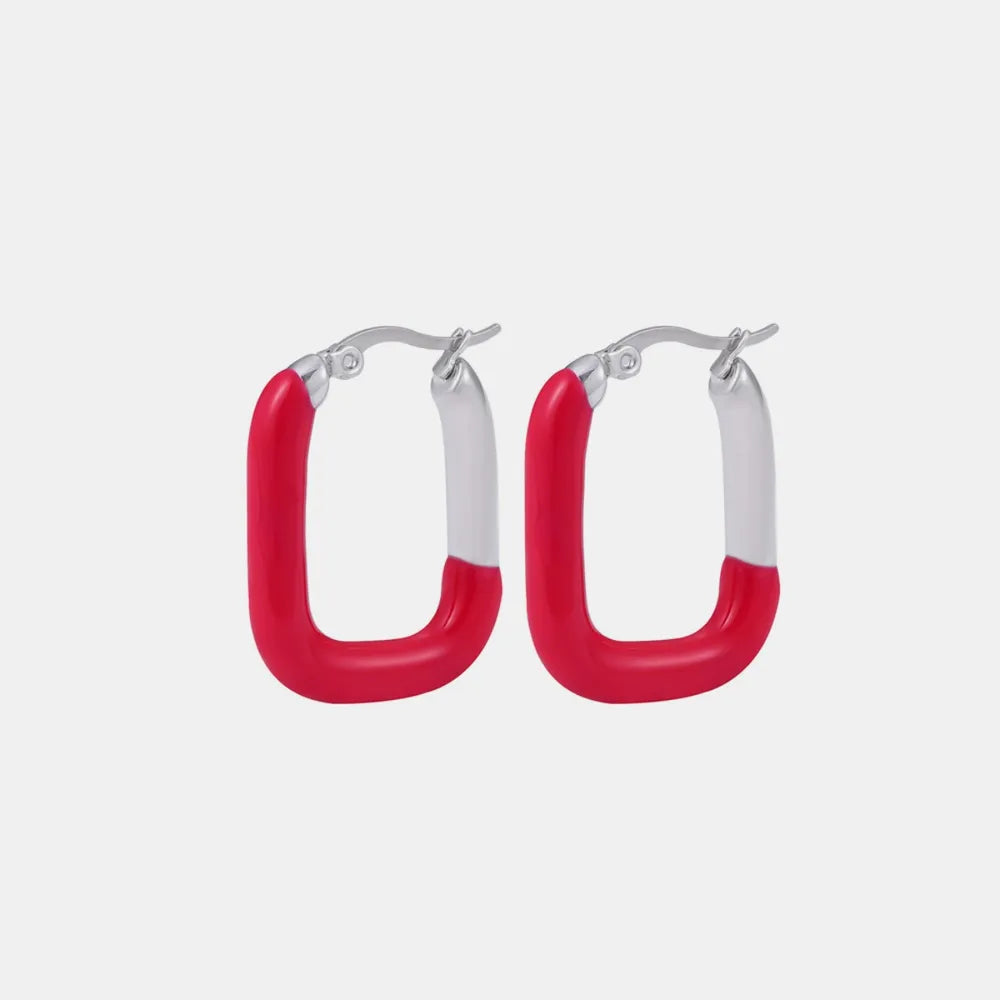 Stainless Steel Drip Oil Contrast Earring Hot Pink Silver One Size OutfitFlow