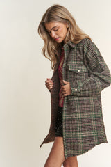 J.NNA Snap Down Tweed Plaid Contrast Longline Jacket